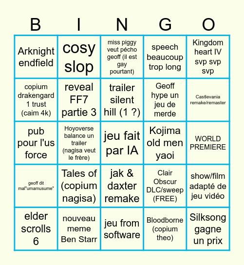 copium giga max TGA Bingo Card