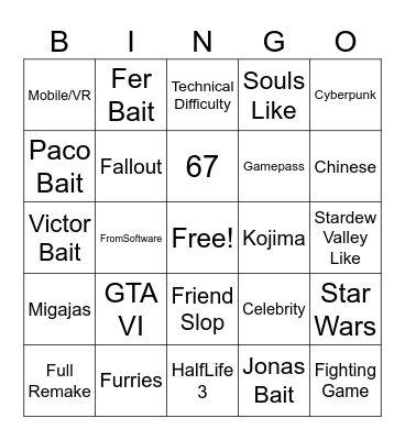 TGA Bingo Card