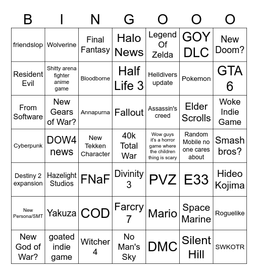 GOTY Bingo Card