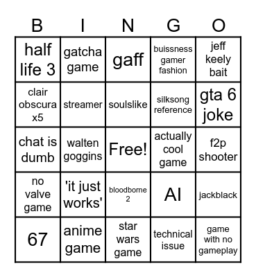 Game Awards Bingo Card