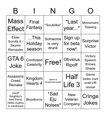 Limbo Game Awards 2025 Bingo Card