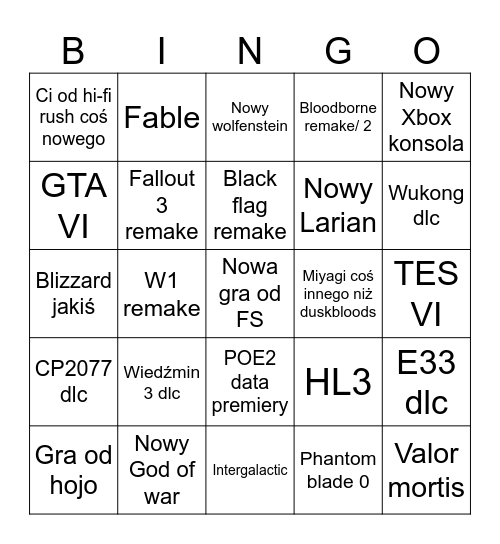 Tga 2025 essa Bingo Card