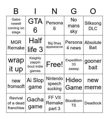 GAME AWARDS Bingo Card
