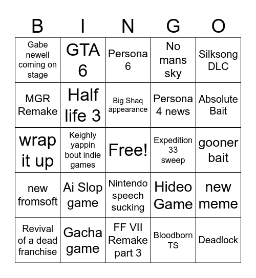 GAME AWARDS Bingo Card