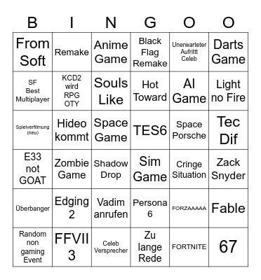 Game Awards 2025 Bingo Card