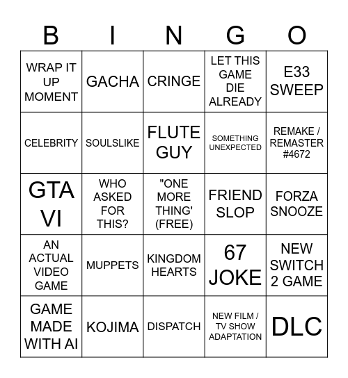 GAME AWARDS 2025 Bingo Card