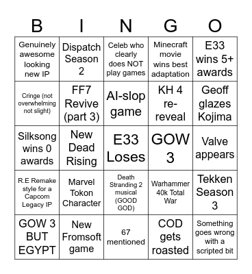 TGA 2025 Bingo Card