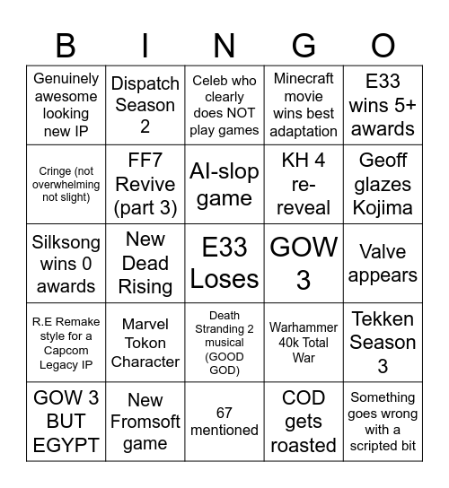 TGA 2025 Bingo Card