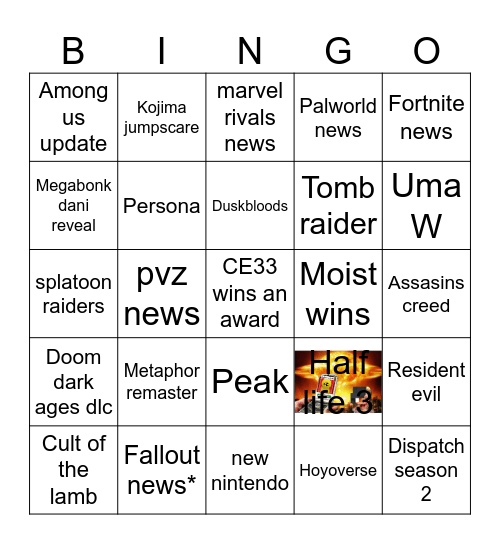 Gassy awards Bingo Card