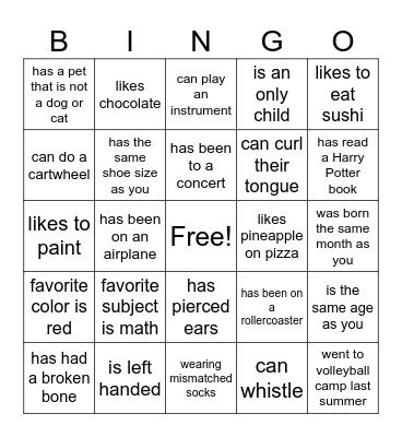 Find Someone Who Bingo Card