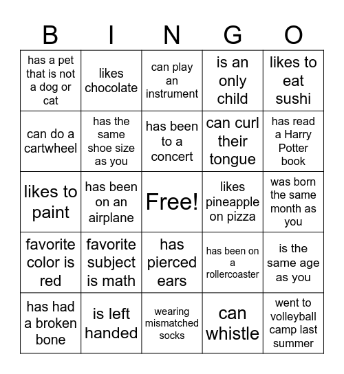 Find Someone Who Bingo Card