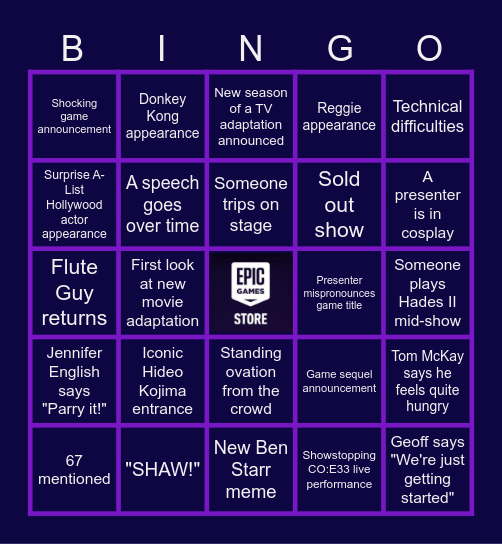 The Game Awards 2025 Bingo Card