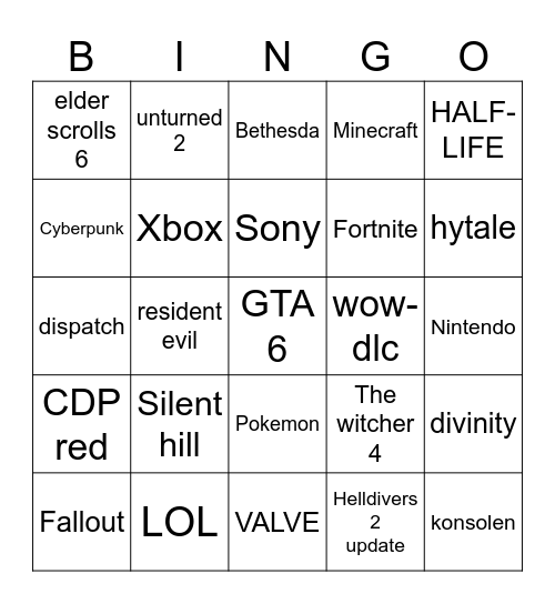 Gane awards Bingo Card