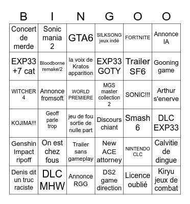 Gamer Bingo Card