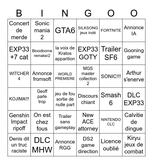Gamer Bingo Card
