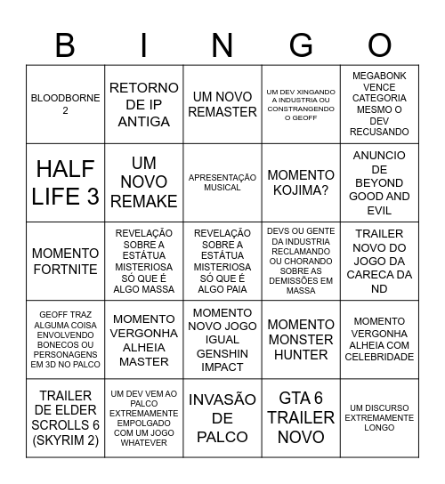 GOTY 2025 Bingo Card