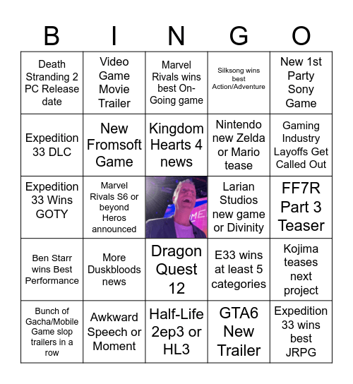 Game Awards 2025 Bingo Card