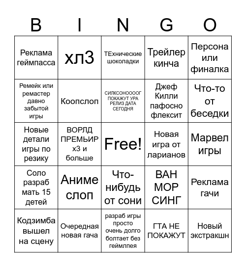 tga2025 Bingo Card