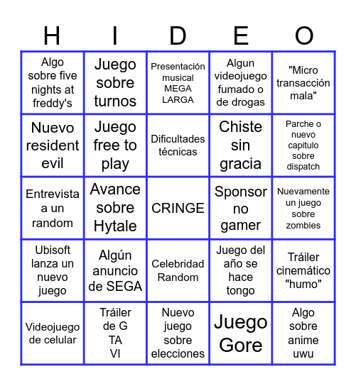 Bingo de los Game Awards Bingo Card