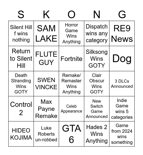 TGA 2025 Bingo Card
