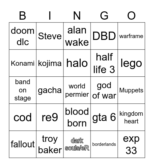 game awards Bingo Card