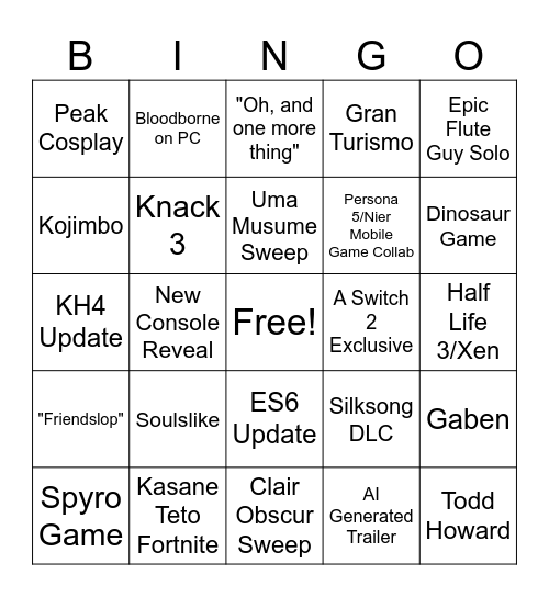 TGA25 Bingo Card
