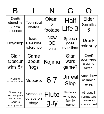 TGA Bingo Card