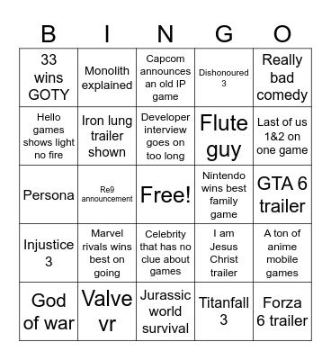 Game awards Bingo Card