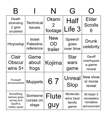 TGA Bingo Card