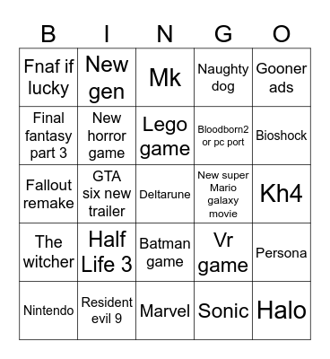The game awards for chat Bingo Card