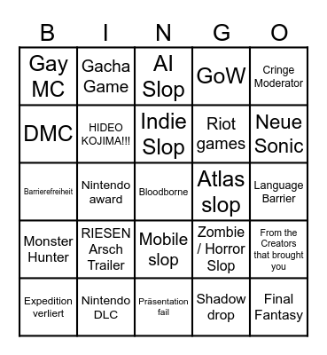 Dreamland Slop Bingo Card