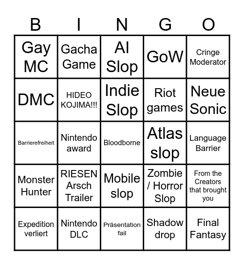 Dreamland Slop Bingo Card