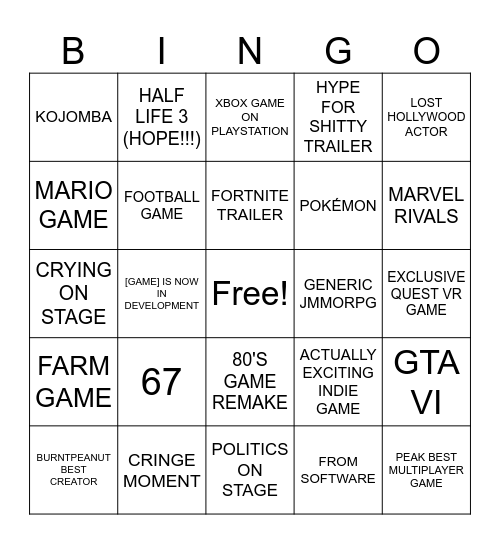 GAME AWARDS 2025 Bingo Card