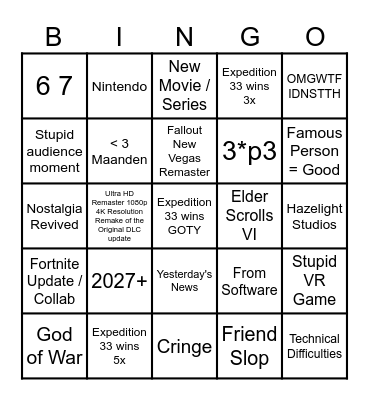 Game Awards B I N G O Bingo Card