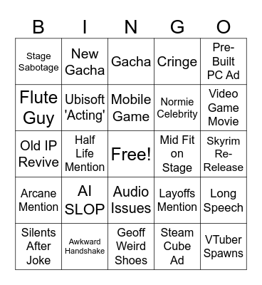 Gamer Awards Bingo Card