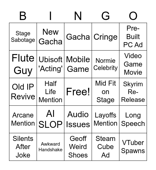 Gamer Awards Bingo Card