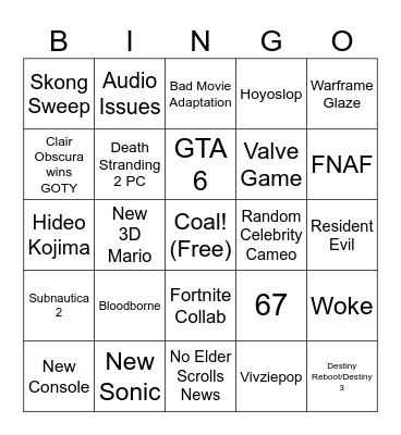 GOTY Bingo Card