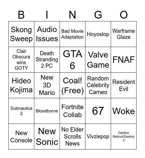GOTY Bingo Card
