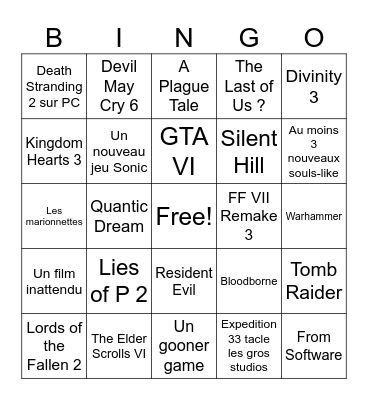 Game Awards (FR) Bingo Card