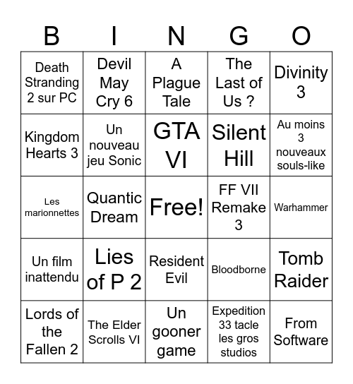 Game Awards (FR) Bingo Card
