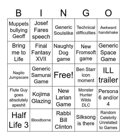 TGA 2025 Bingo Card