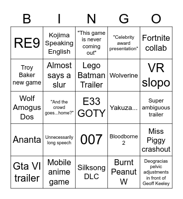 Gamerward Bingo Card