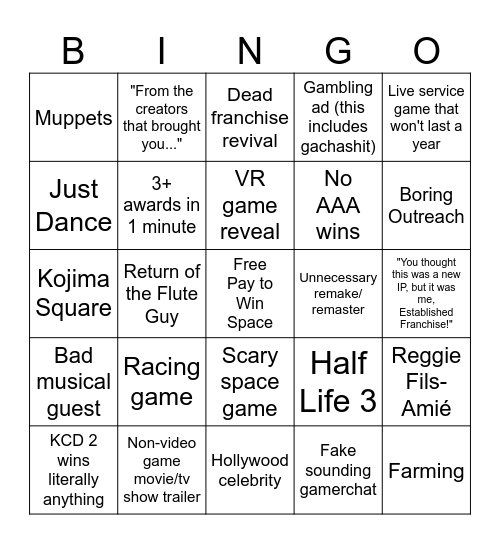 The Game Awards 2025 Bingooo Bingo Card