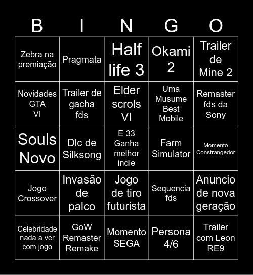 GOTY Bingo Card