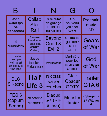 GOTY 2025 Bingo Card