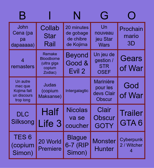 GOTY 2025 Bingo Card