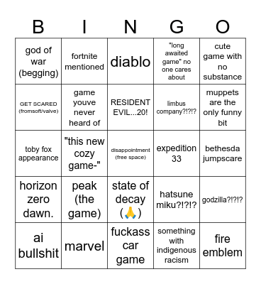 game awards 2025 Bingo Card