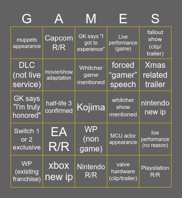 TGA BINGO Card