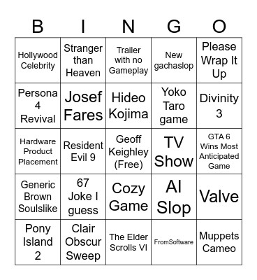 Gay Awards Bingo Card