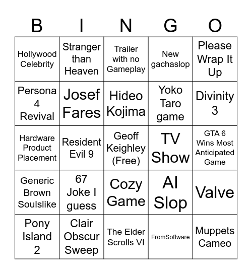 Gay Awards Bingo Card